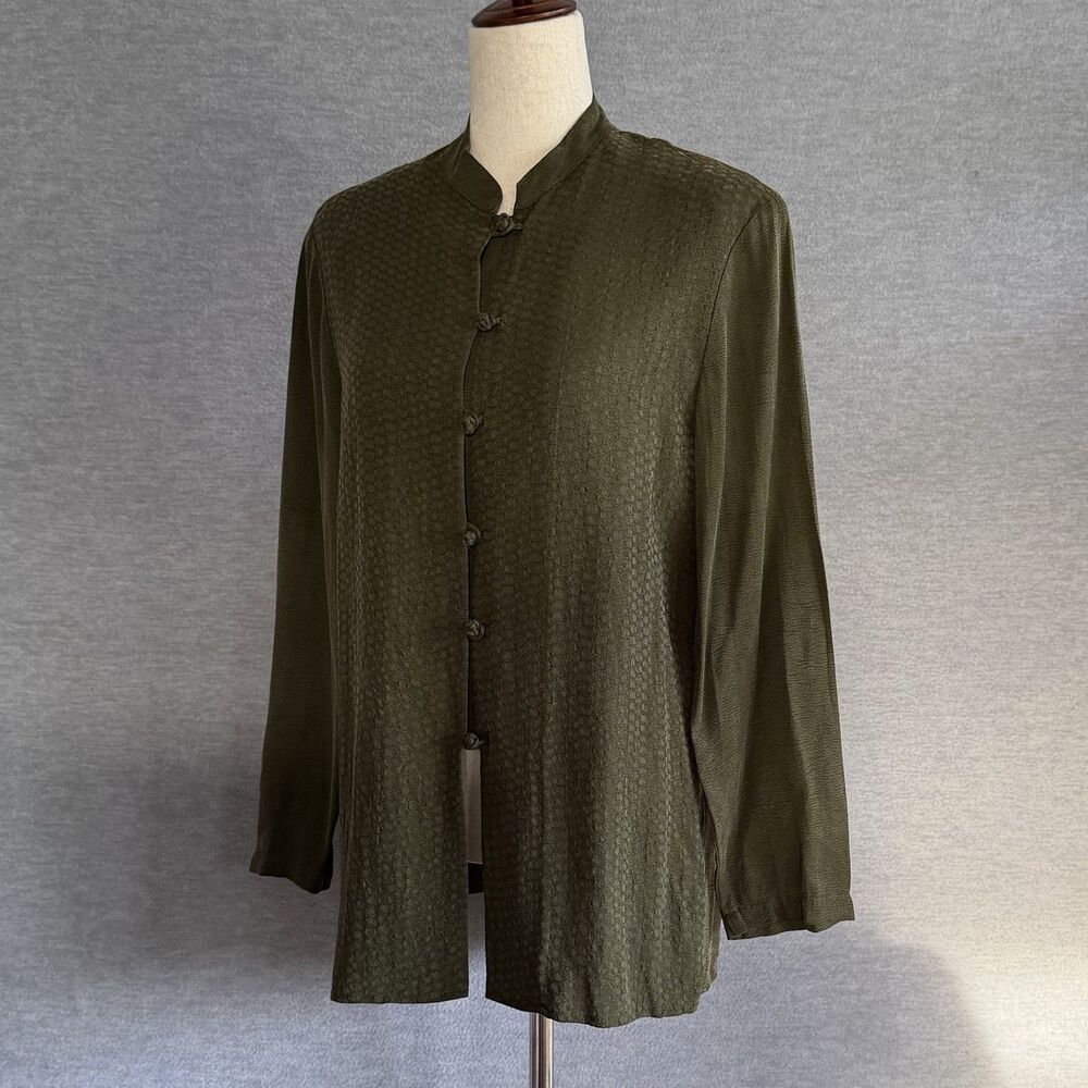 Vtg High Point Lagenlook Top Size XS Bemberg Tunic Asian Artsy Art To Wear Olive